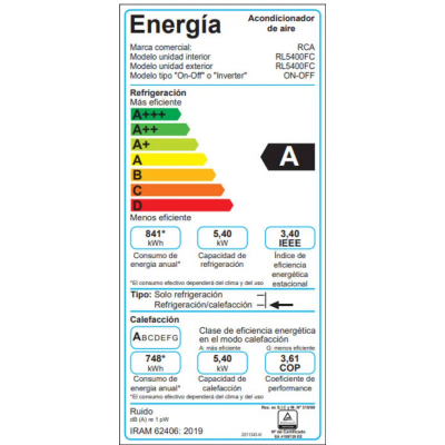 AIRE ACONDICIONADO RCA 5400W F/C AIRE ACONDICIONADO RCA 5400W F/C