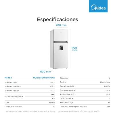 HELADERA MIDEA 412LTS NO FROST