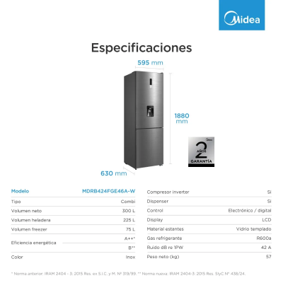 HELADERA MIDEA 300LTS COMBI NO FROST